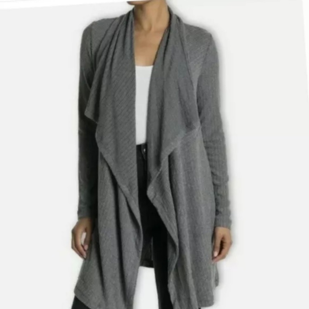 H By Bordeaux Grey Mix Rib Cozy waterfall Cardigan Long Sleeves Open front  S